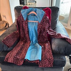 Pink Leopard Print Coat with Blue Lining